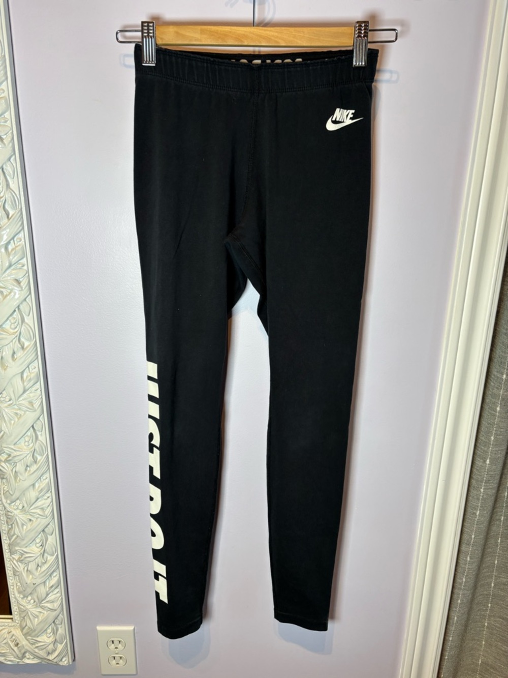 Nike Black Leggings with White 'Just Do It' Side Graphic